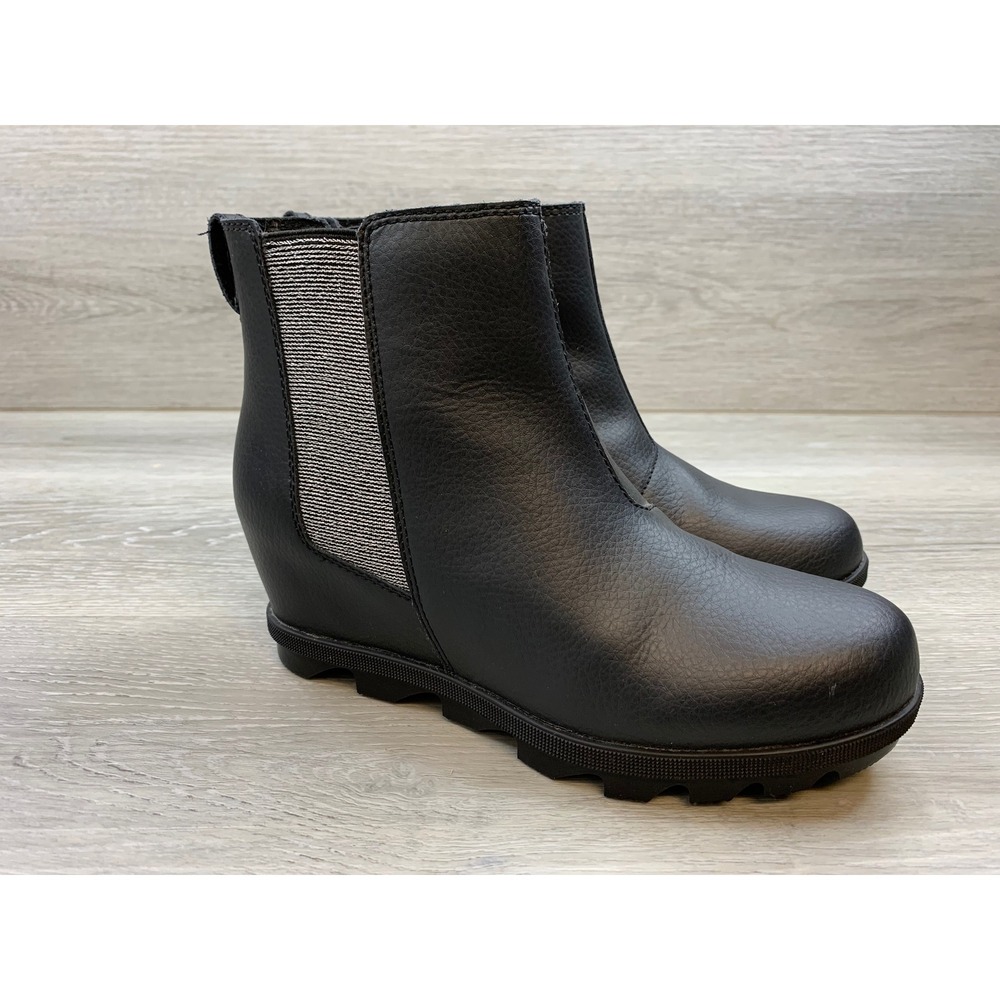 Sorel Joan of Arctic Wedge III Chelsea Boots Black Leather Women's 5 Shoes
